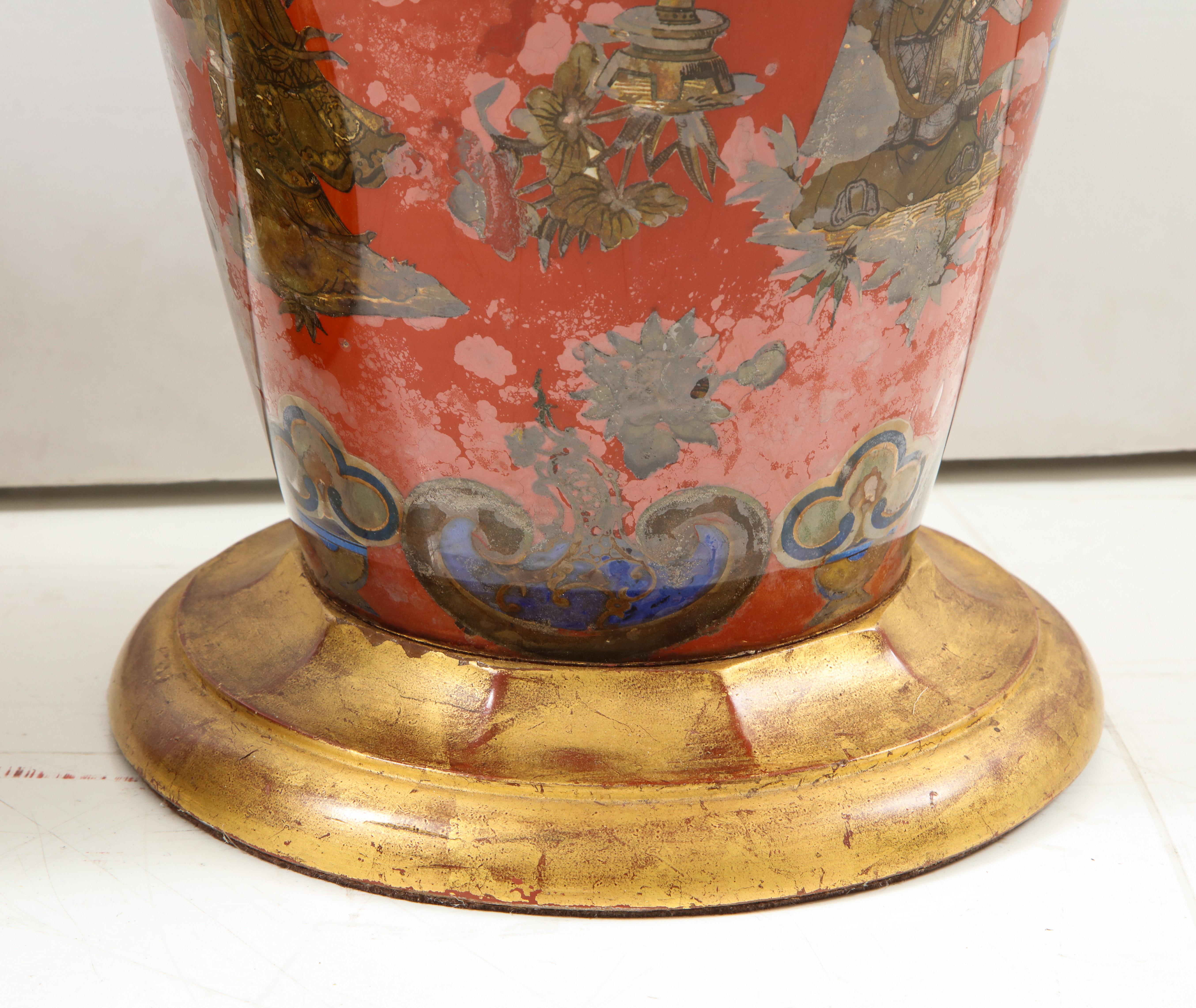 Pair of Red Chinoiserie Lamps 3