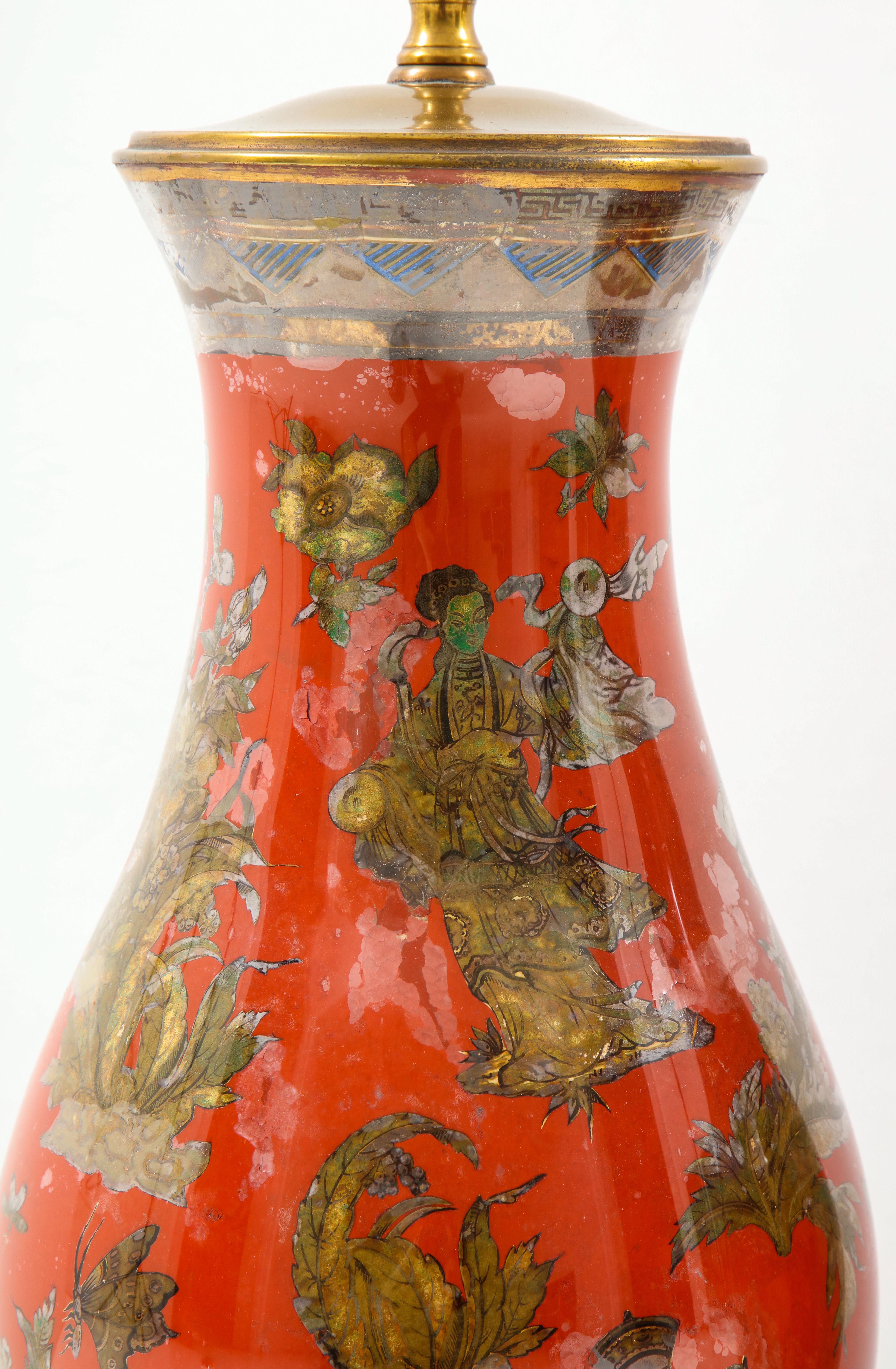 Pair of Red Chinoiserie Lamps 4