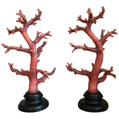 Pair of Red Coral Decorations, Large-Scale