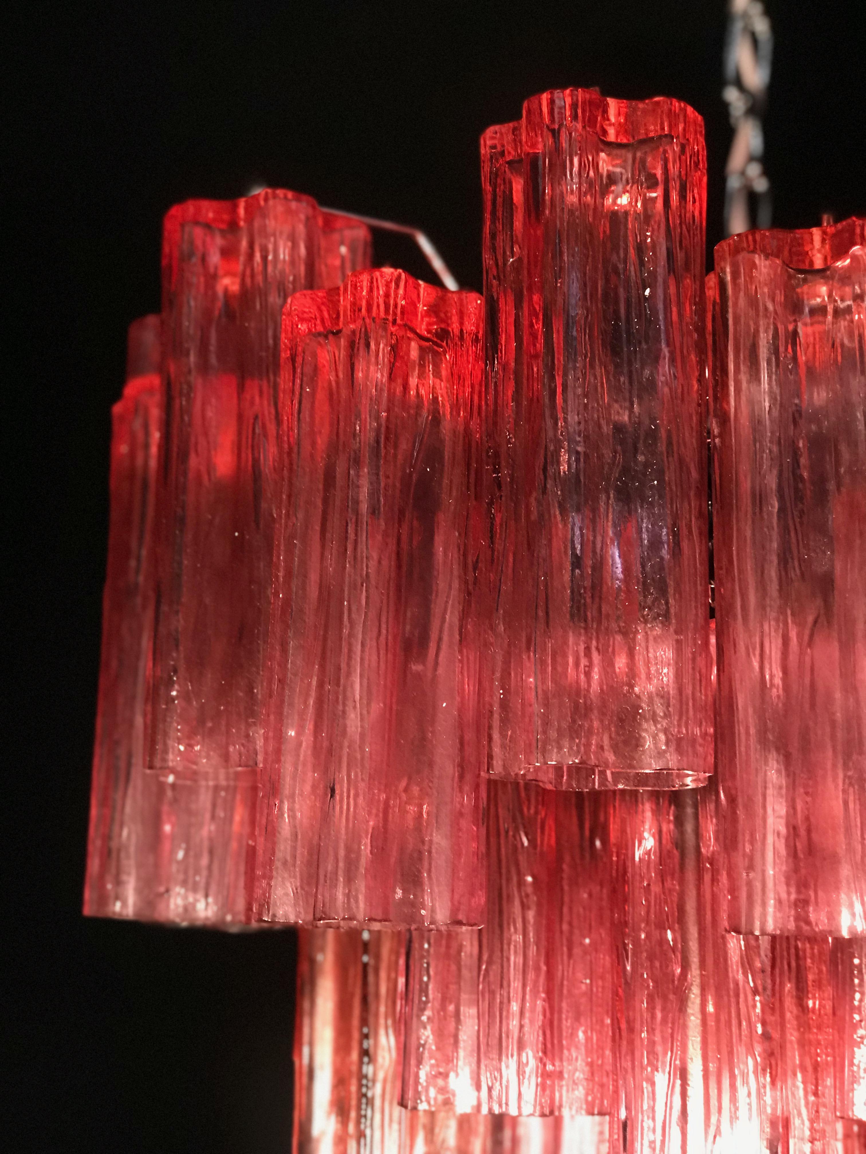 Coppia di lampadari Tronchi in vetro corallo rosso 1970 in vendita 6