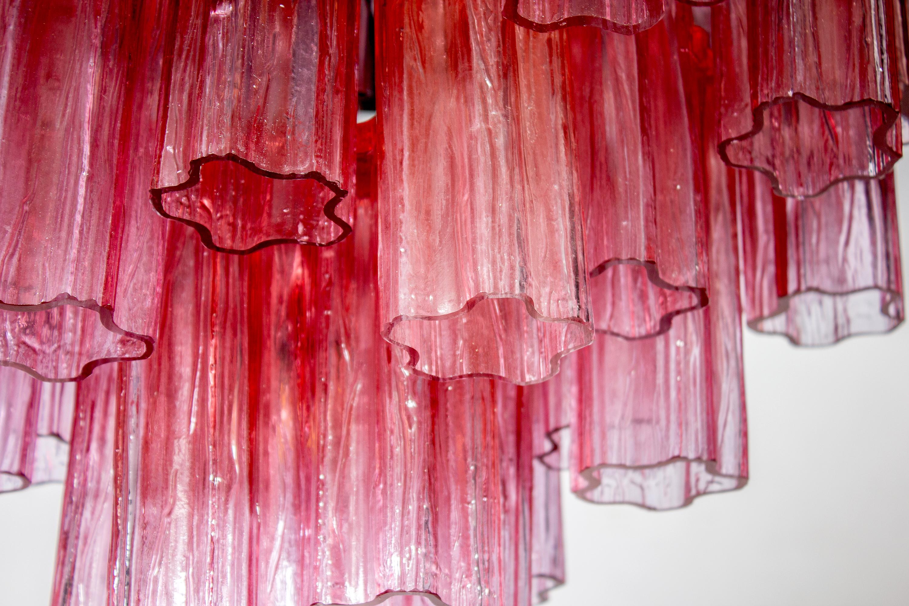 Pair of Red Coral Murano Glass Tronchi Chandelier 1970 For Sale 6