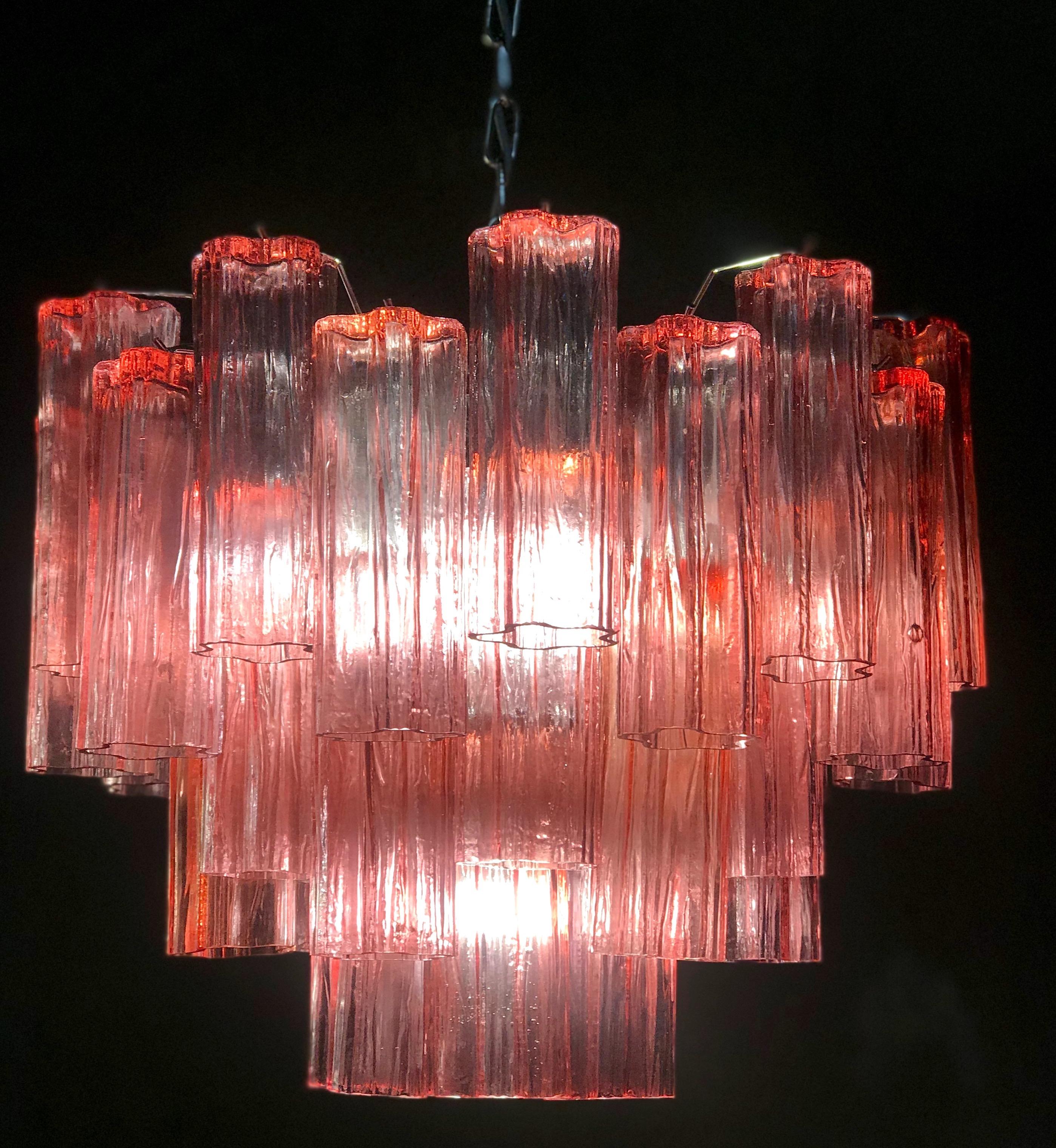 Pair of Red Coral Murano Glass Tronchi Chandelier 1970 For Sale 7