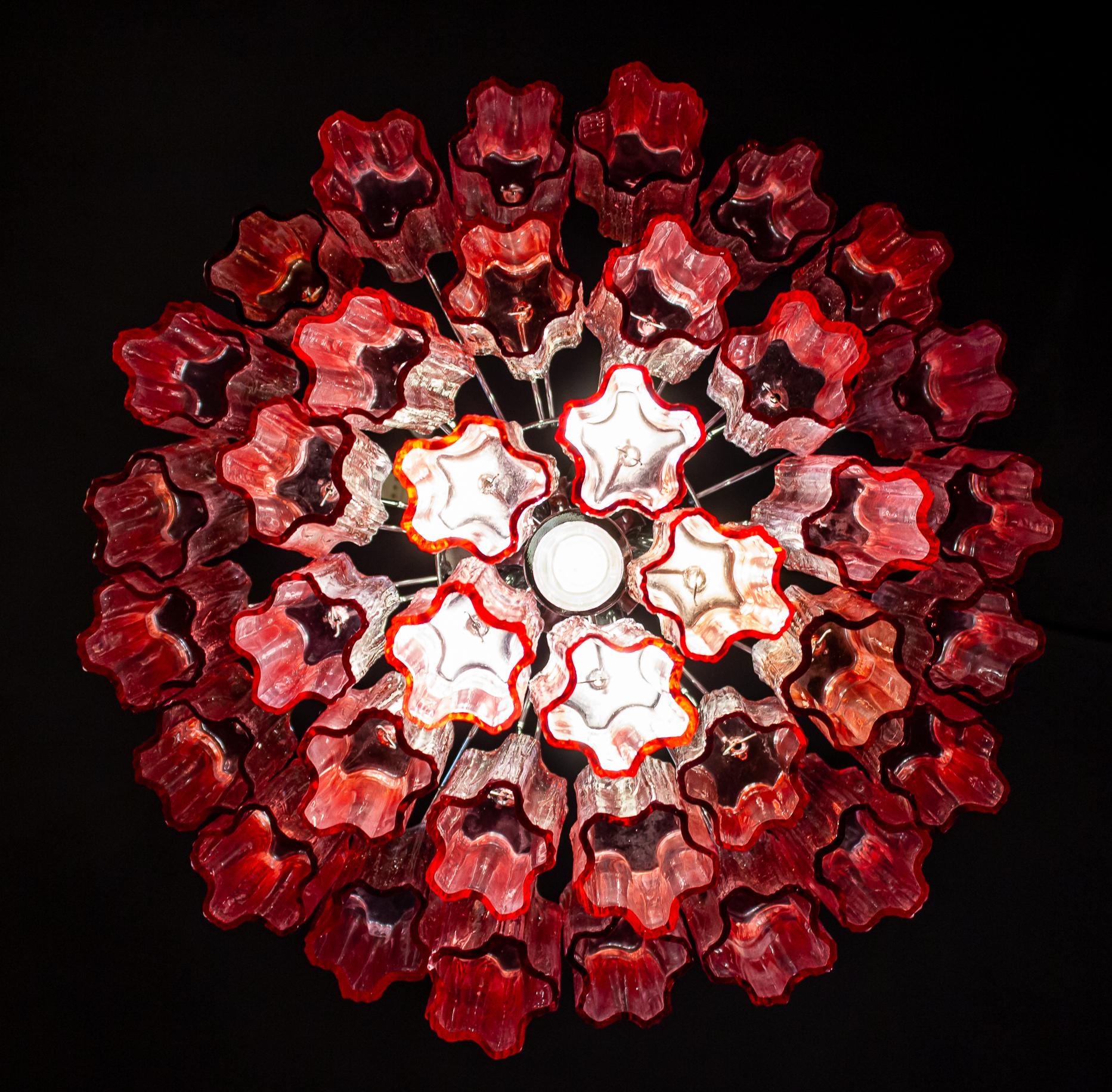 Pair of Red Coral Murano Glass Tronchi Chandelier 1970 For Sale 10