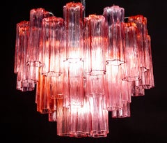 Coppia di lampadari Tronchi in vetro corallo rosso 1970