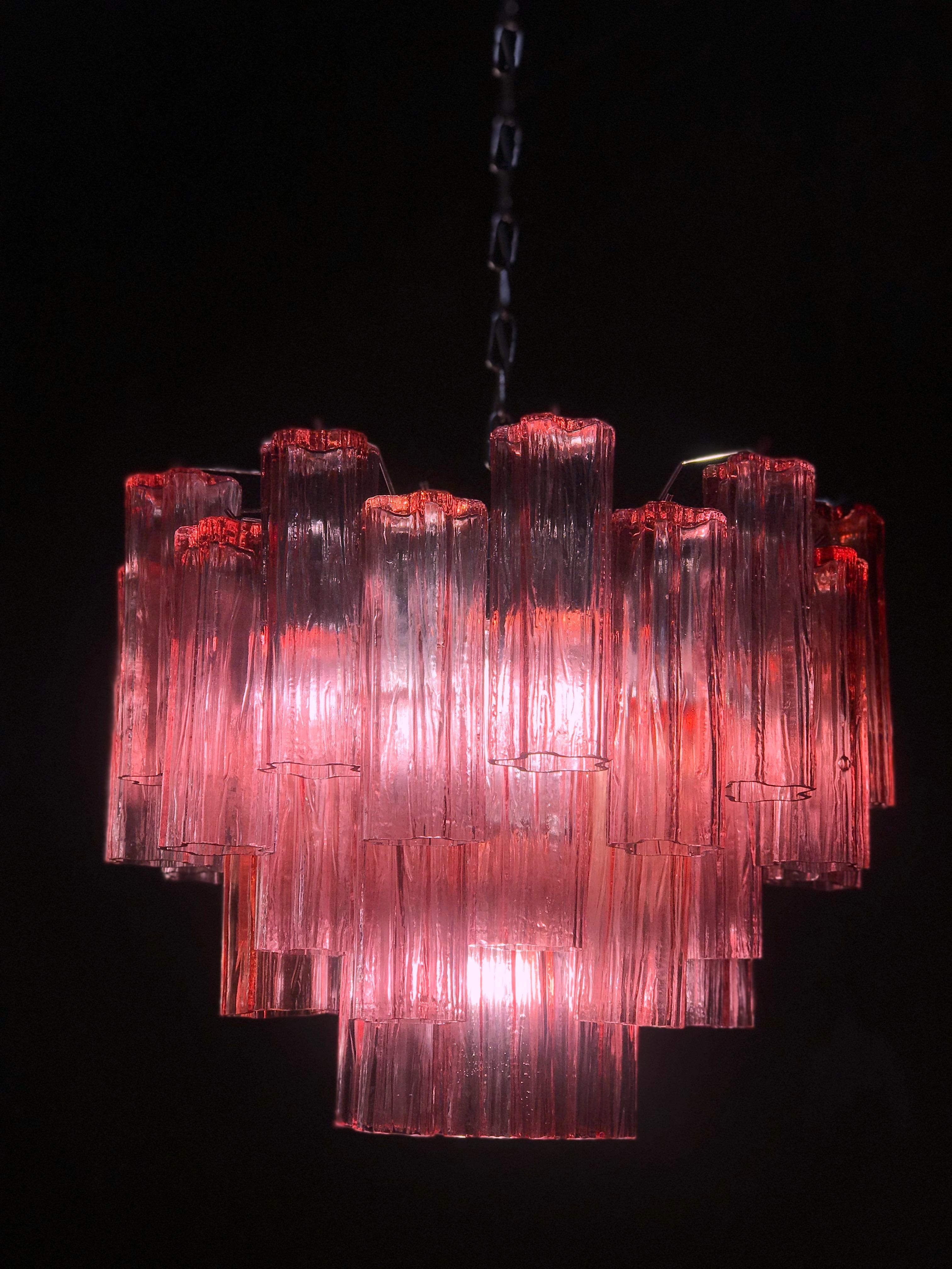 20th Century Pair of Red Coral Murano Glass Tronchi Chandelier 1970 For Sale