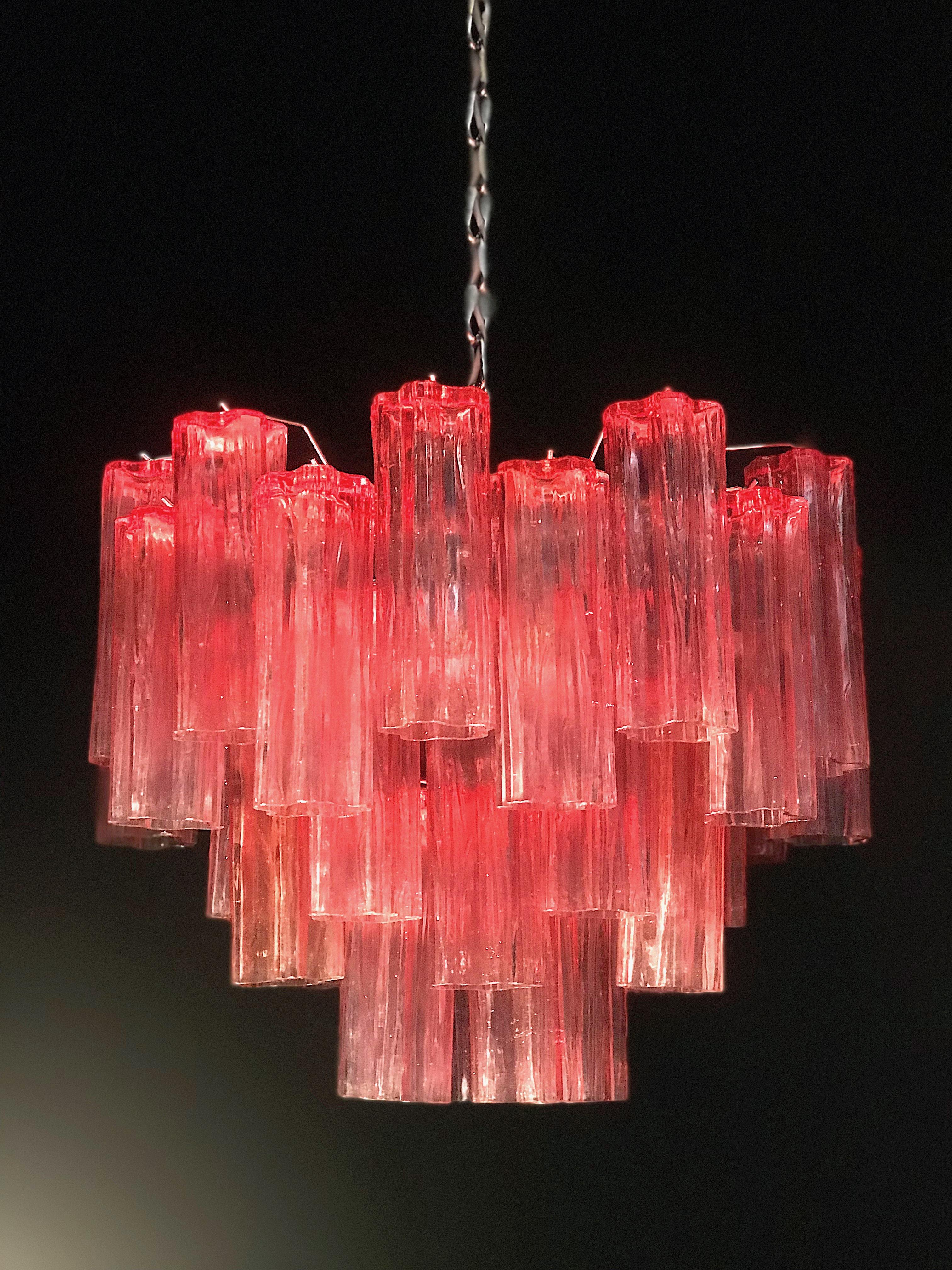 Pair of Red Coral Murano Glass Tronchi Chandelier 1970 For Sale 1