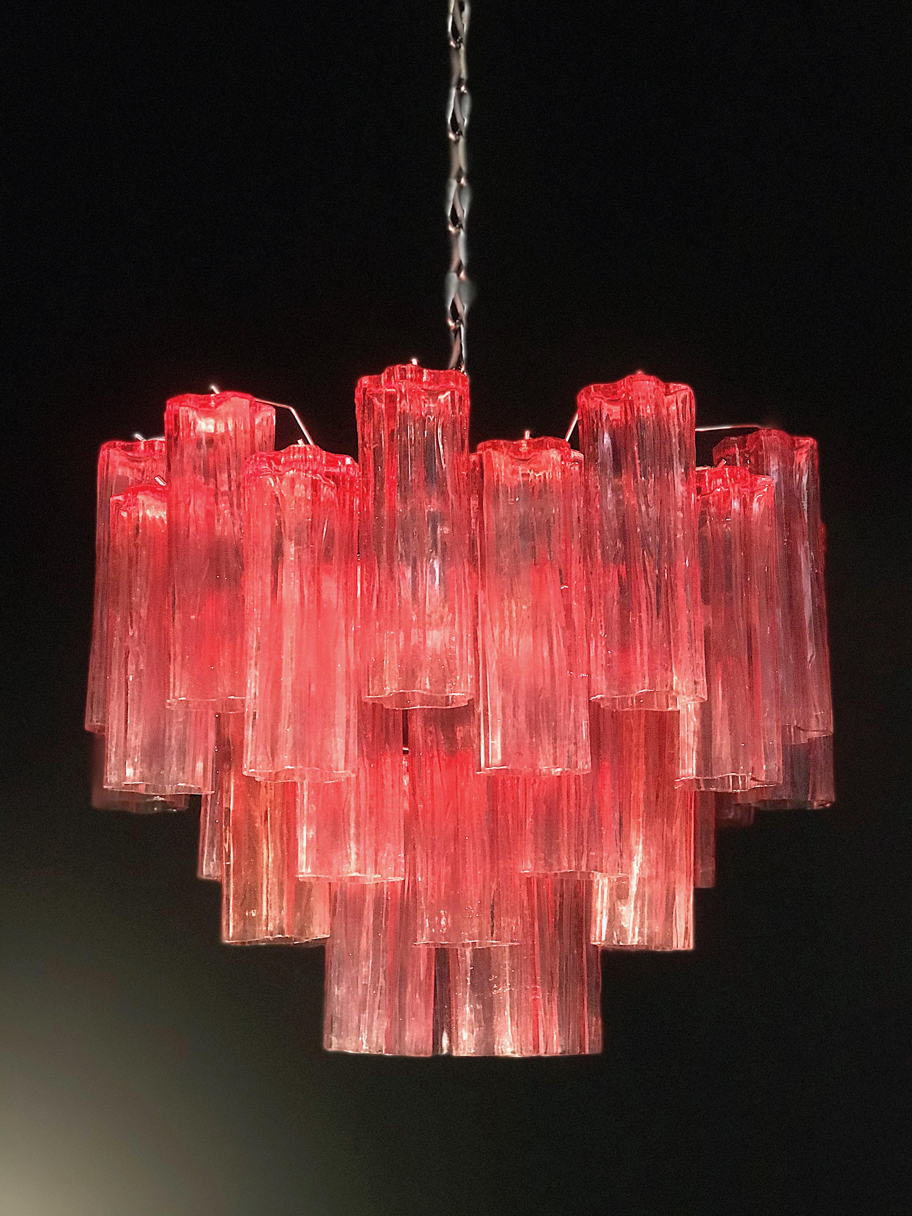 Coppia di lampadari Tronchi in vetro corallo rosso 1970 in vendita 2