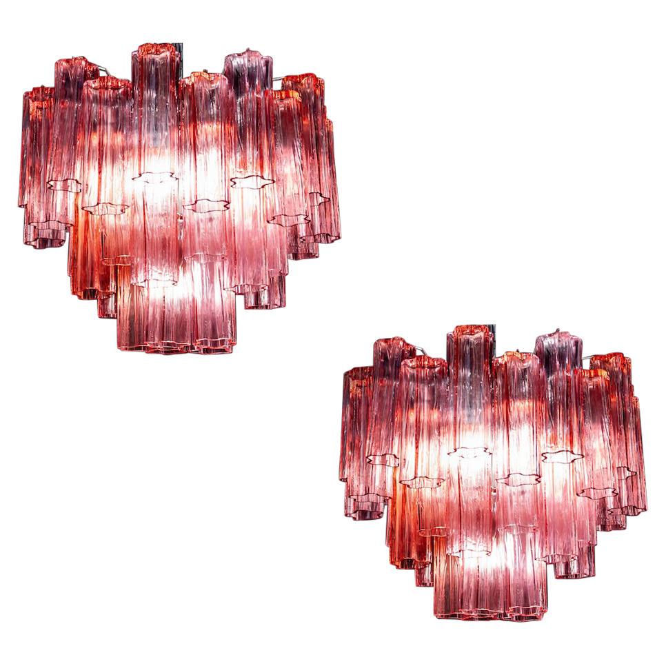 Pair of Red Coral Murano Glass Tronchi Chandelier 1970