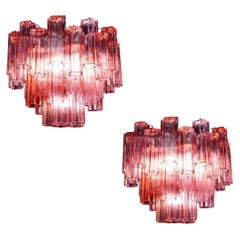 Vintage Pair of Red Coral Murano Glass Tronchi Chandelier 1970