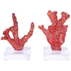 Pair of Red Coral Sculptures, Priced Individually