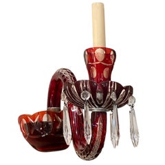 Pair of Red Cut Glass Sconces