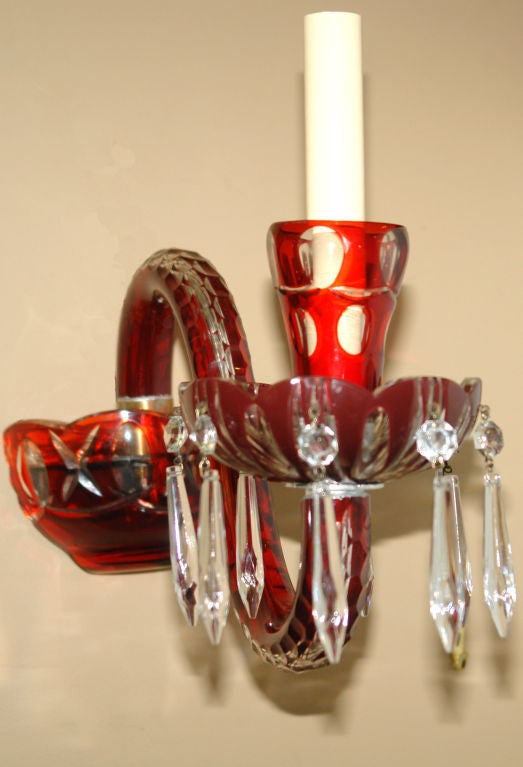 20th Century Pair of Red Cut Glass Sconces For Sale