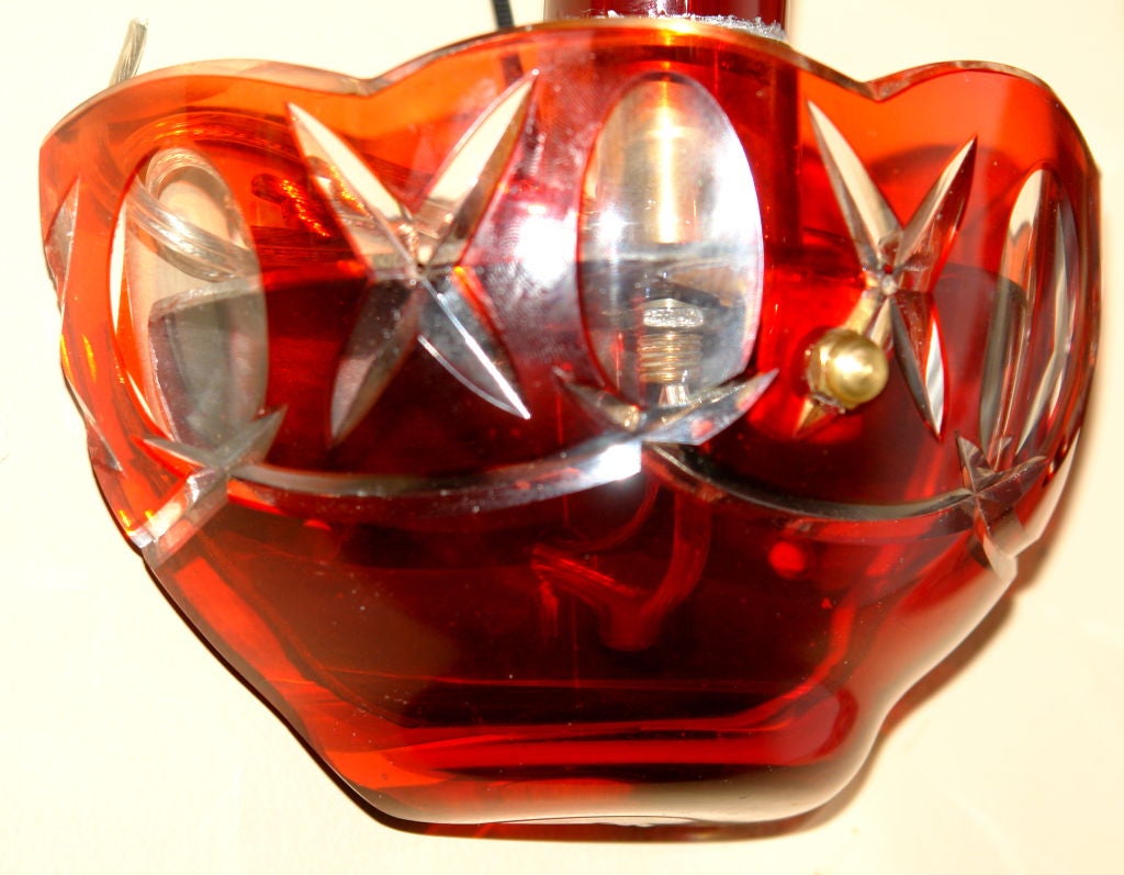 Pair of Red Cut Glass Sconces For Sale 2
