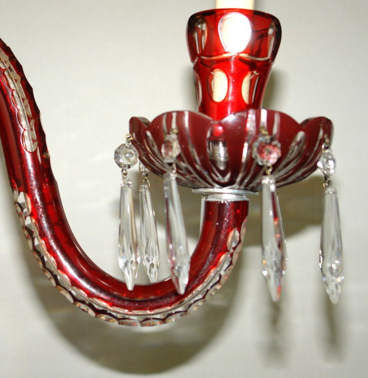 Pair of Red Cut Glass Sconces For Sale 3