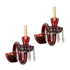 Pair of Red Cut Glass Sconces