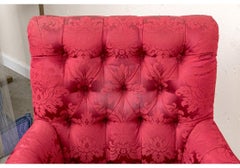 Pair Of Red Damask Fireside Arm Chairs