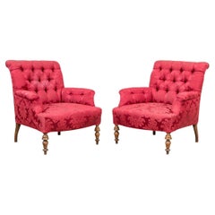 Pareja De Sillones De Damasco Rojo - Proyecto De Restauración
