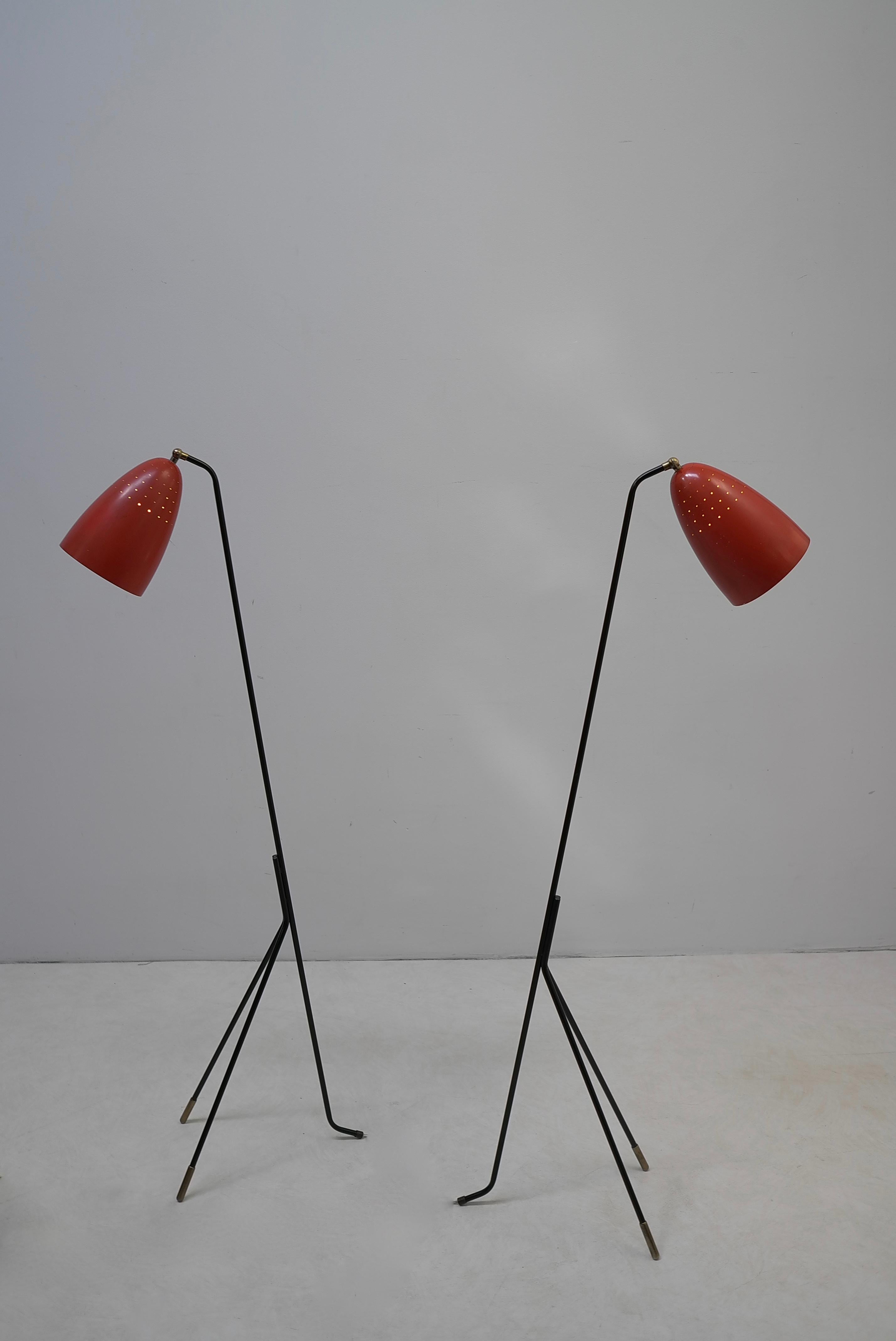 Pair of Red Danish Grasshopper Floor Lamps by Svend Aage Holm Sørensen For Sale 5