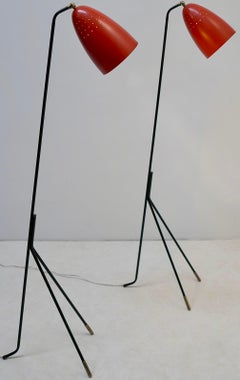 Pair of Red Danish Grasshopper Floor Lamps by Svend Aage Holm Sørensen