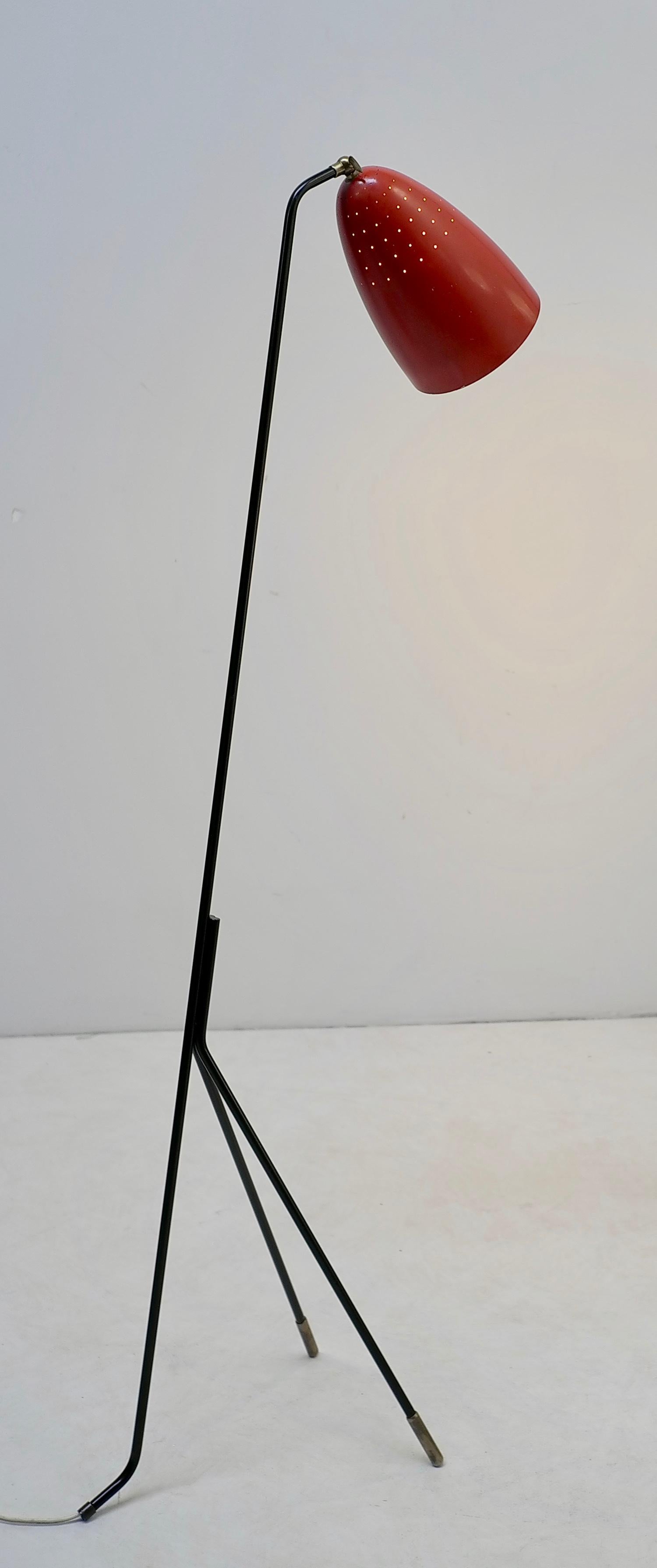 Pair of Red Danish Grasshopper Floor Lamps by Svend Aage Holm Sørensen For Sale 1