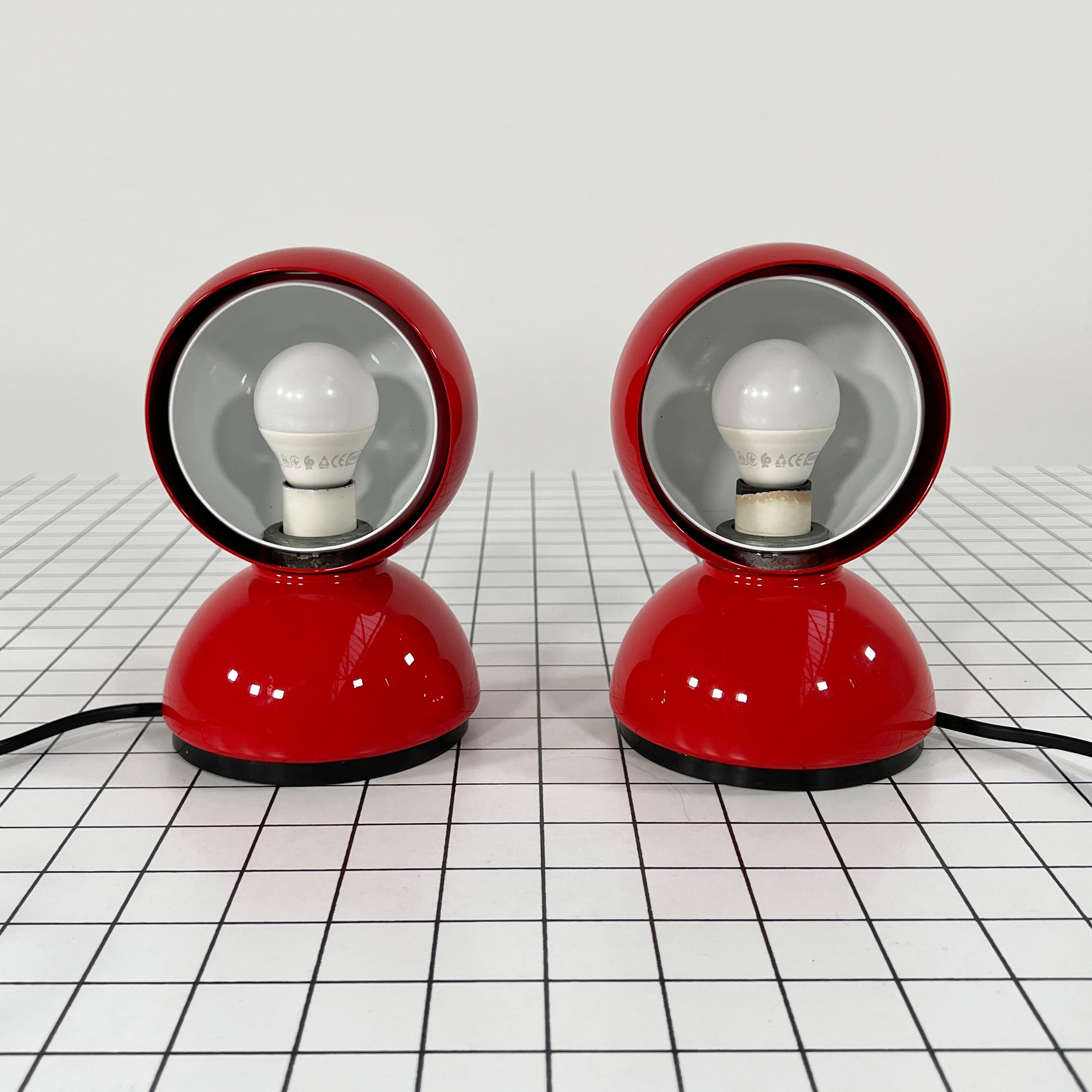 Mid-Century Modern Pair of Red Eclisse Table Lamps by Vico Magistretti for Artemide, 1960s