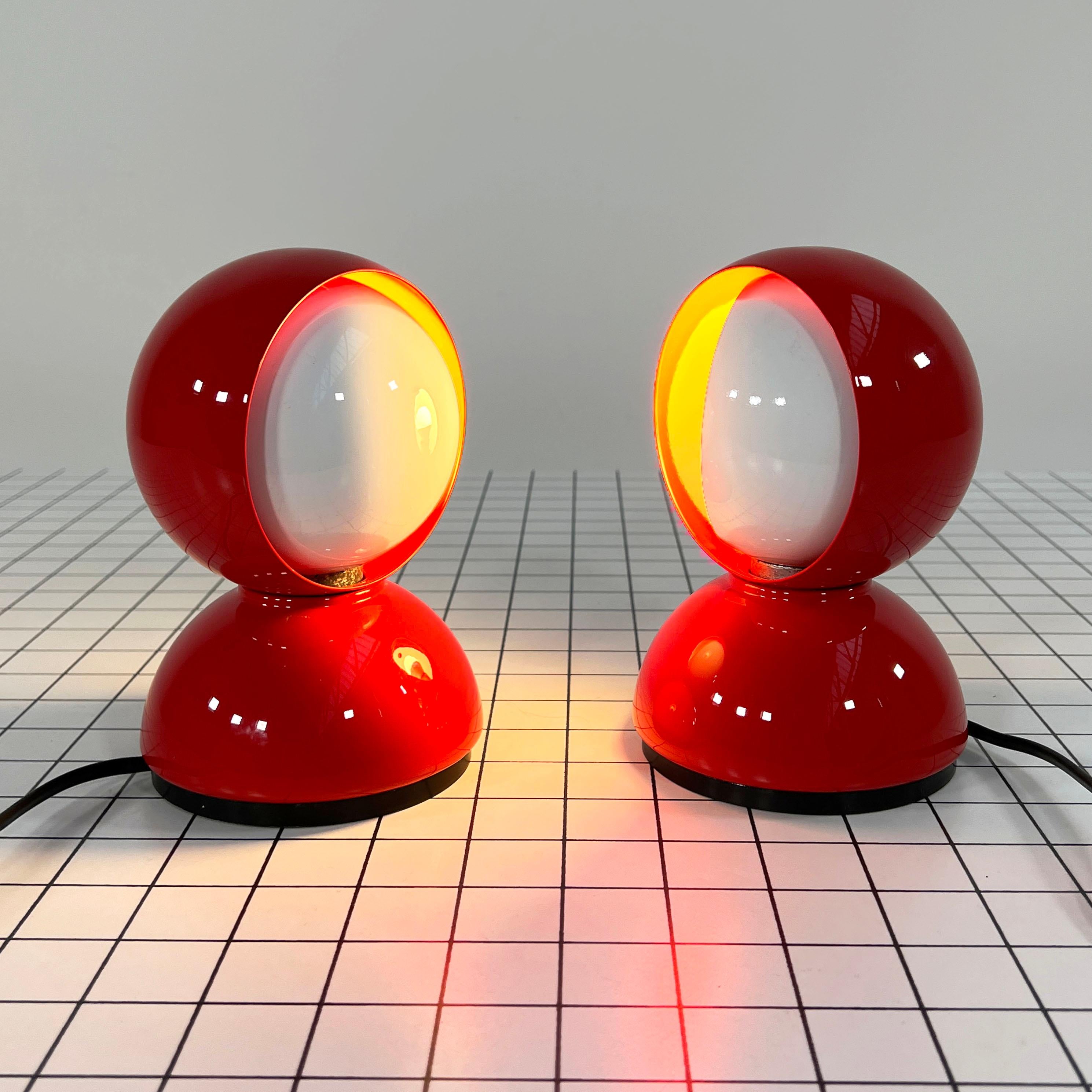 Metal Pair of Red Eclisse Table Lamps by Vico Magistretti for Artemide, 1960s