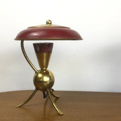 1950s Pair of Red Enamel and Brass Tripod Table Lamp