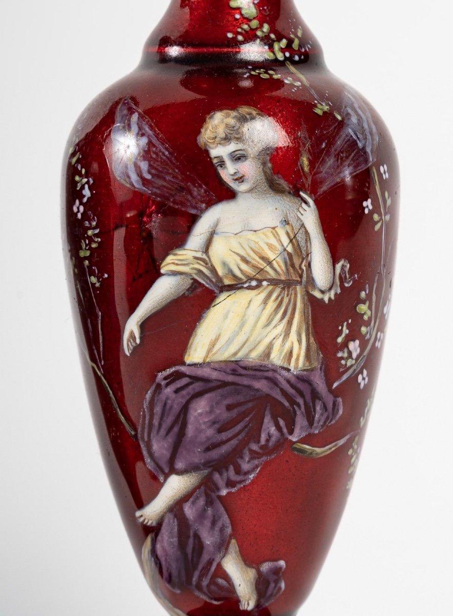 European Pair of Red Enamel Vases, Art Nouveau