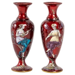 Pair of Red Enamel Vases, Art Nouveau