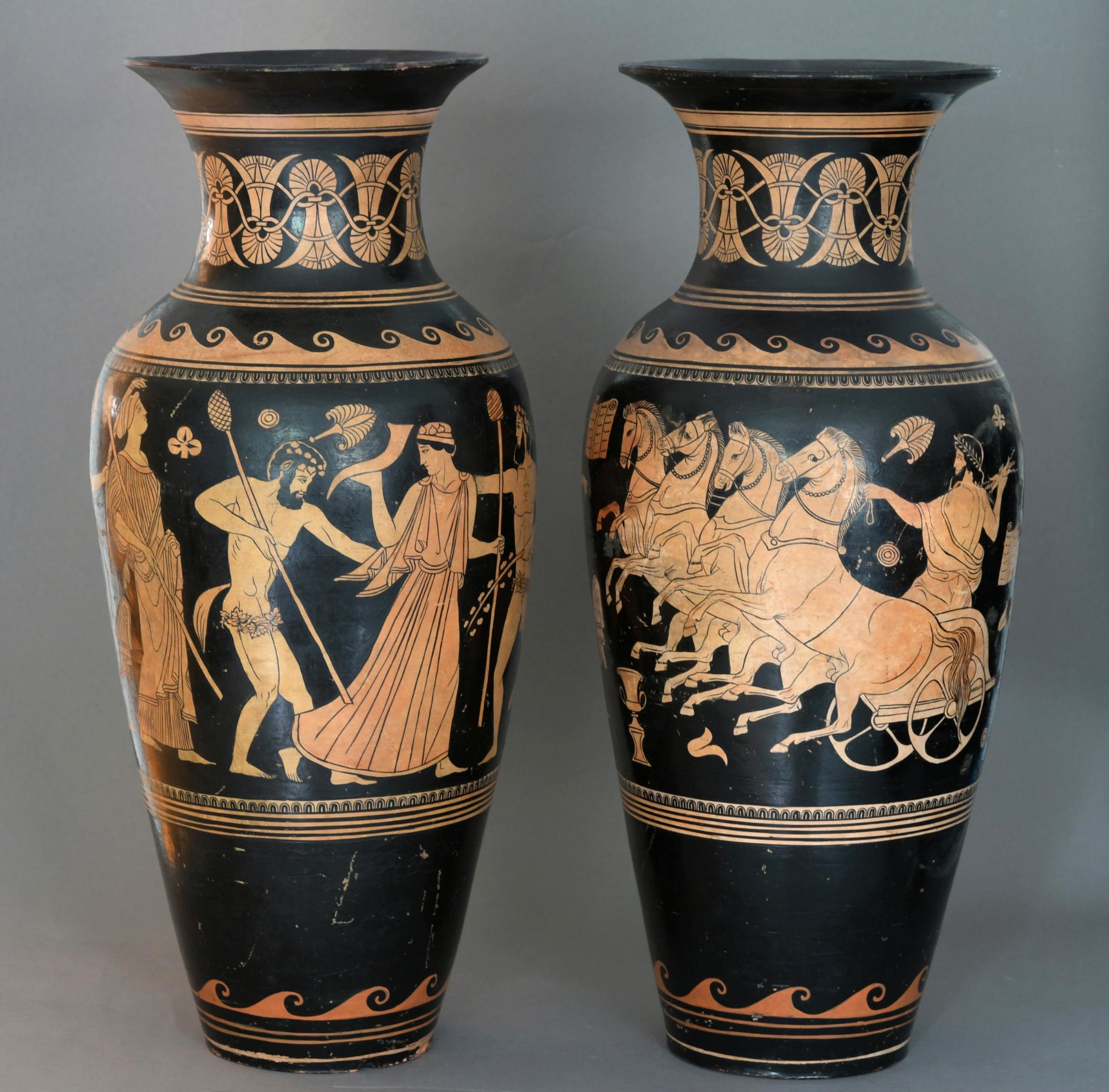 Pair of Red-Figure Black-Ground Vases, 1810-1850, Italy, Terracotta, Grand Tour For Sale 1