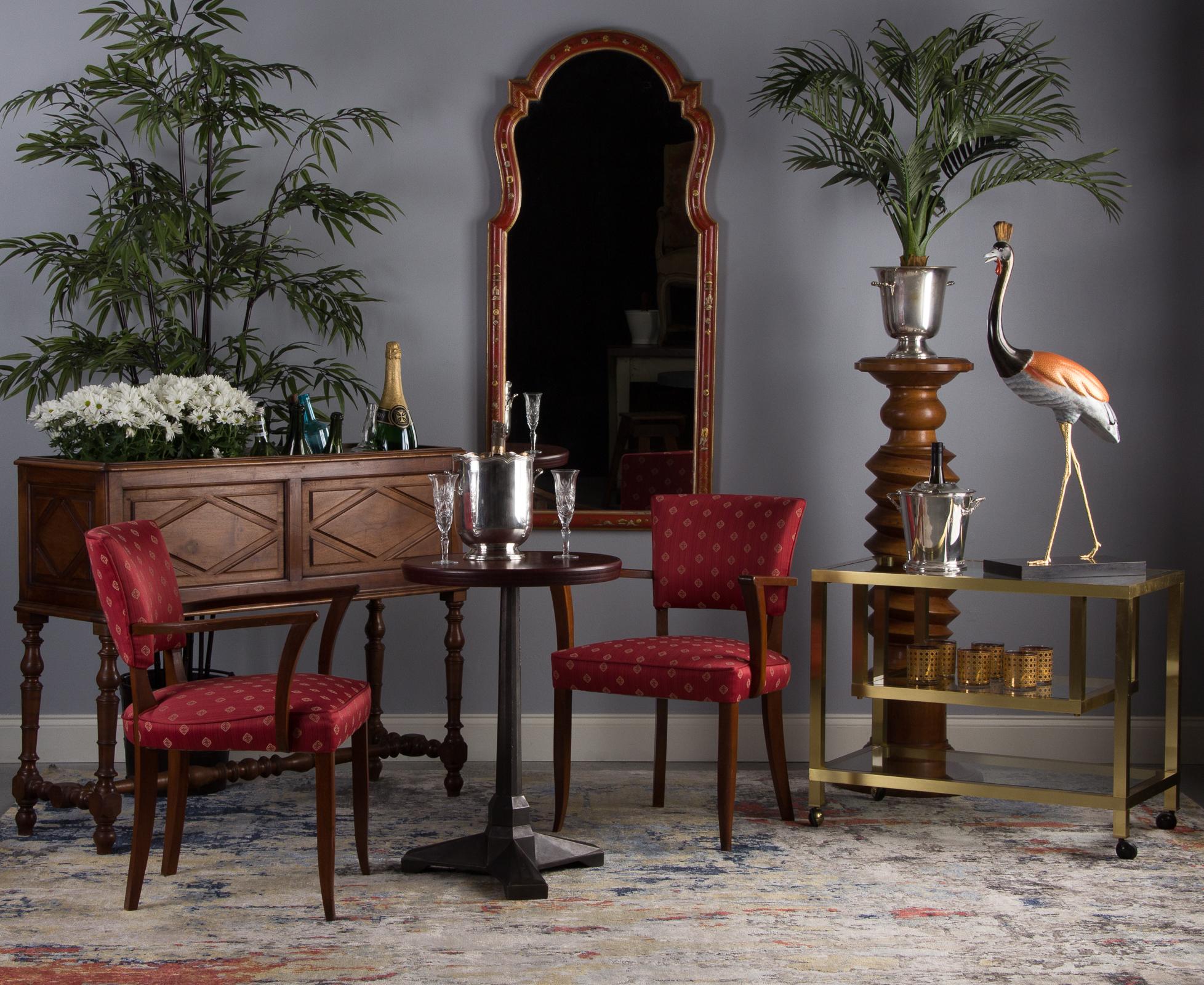 Pair of Red French Art Deco Bridge Armchairs, circa 1930s 9