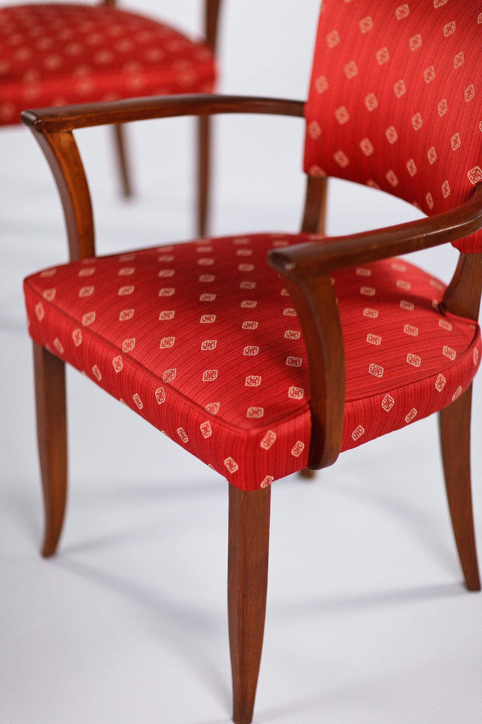 Paire de fauteuils bridge Art déco français rouge, vers les années 1930 7