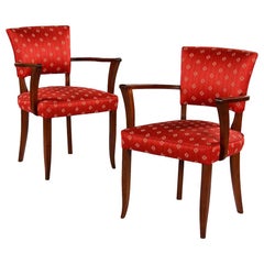 Pair of Red French Art Deco Bridge Armchairs, circa 1930s