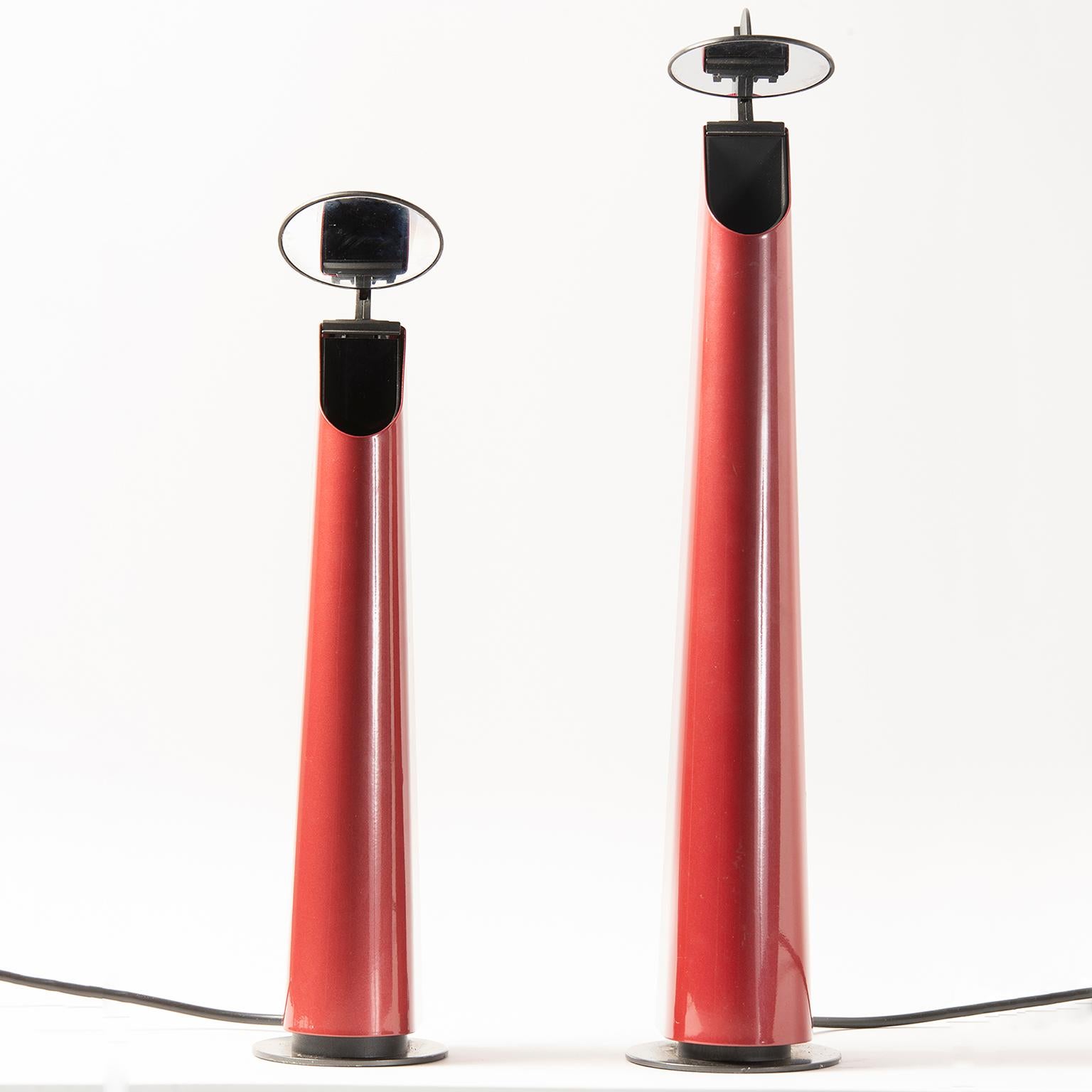 Mid-Century Modern Pair of Red Gibigiana Lamps by Achille Castiglioni for Flos