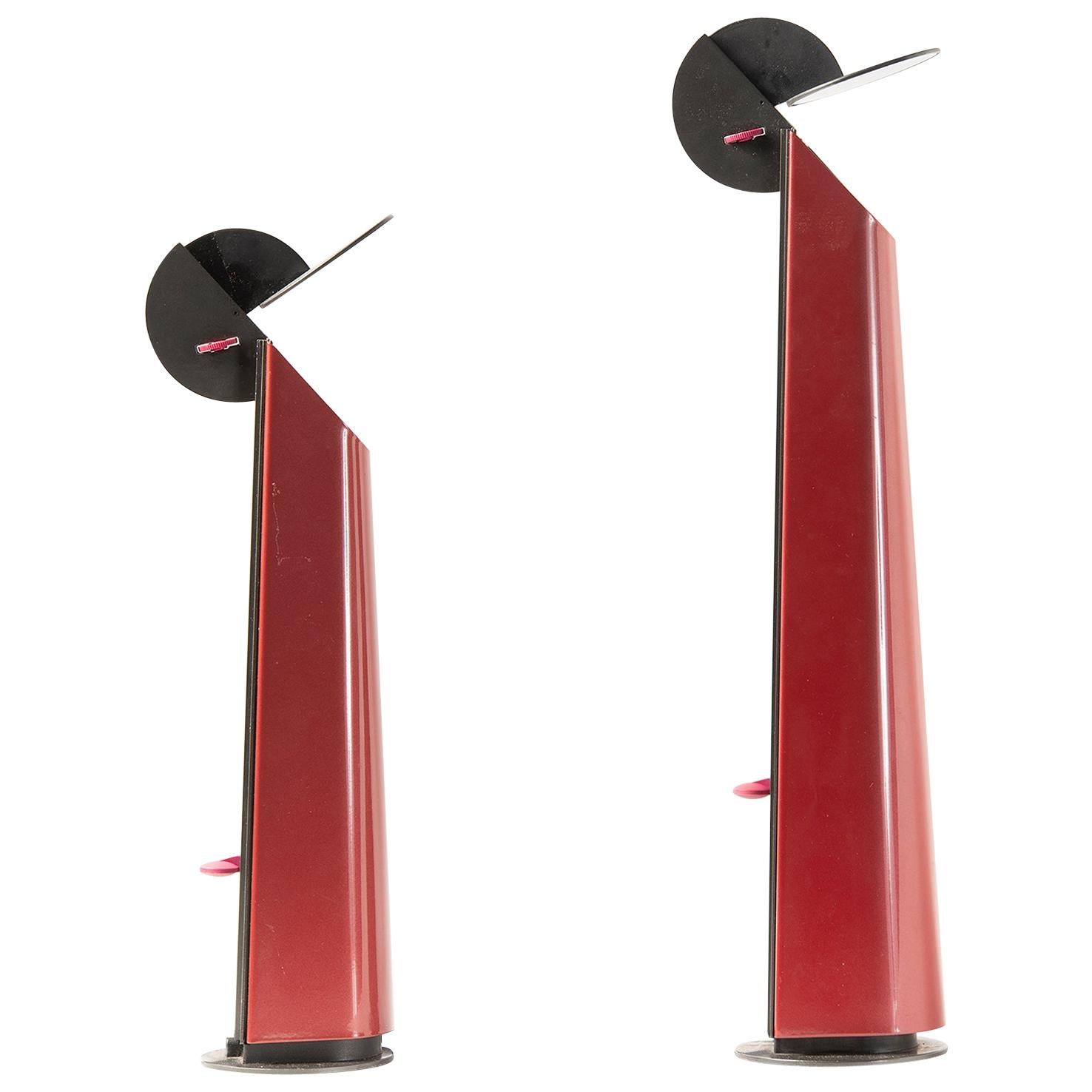 Pair of Red Gibigiana Lamps by Achille Castiglioni for Flos