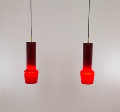 Pair of red glass pendants by Massimo Vignelli for Venini, 1950s