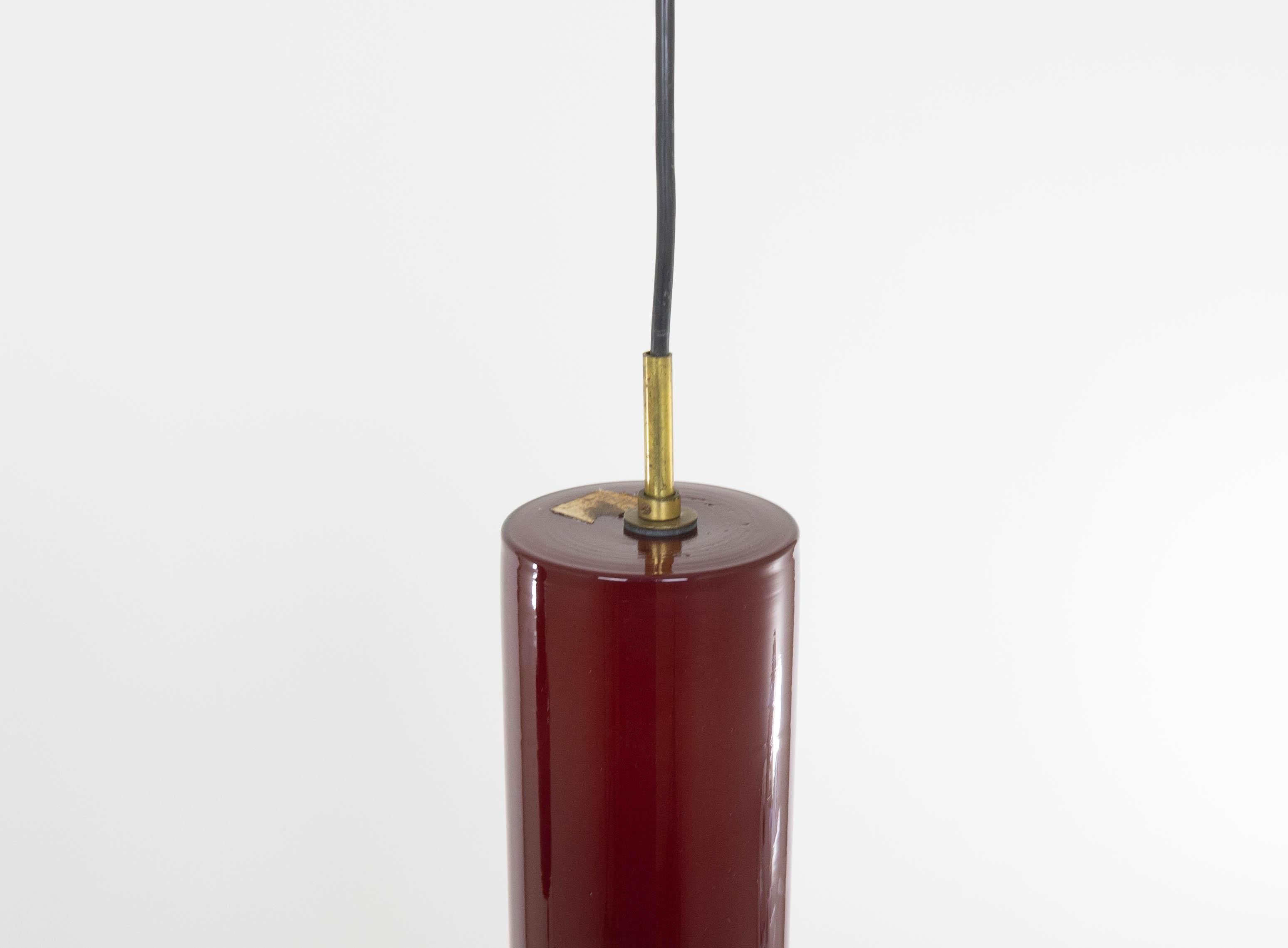 Mid-20th Century Pair of red glass pendants by Massimo Vignelli for Venini, 1950s For Sale