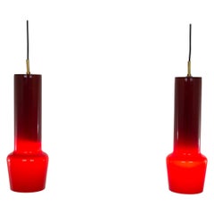 Pair of red glass pendants by Massimo Vignelli for Venini, 1950s