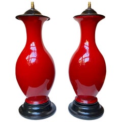 Pair of Red Glass Table Lamps