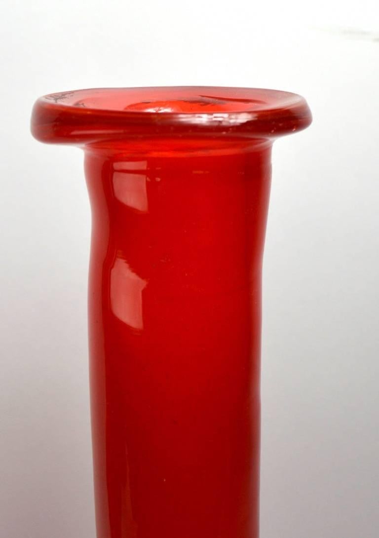 Pair of Red Glass Vases Attributed to Erickson For Sale at 1stDibs