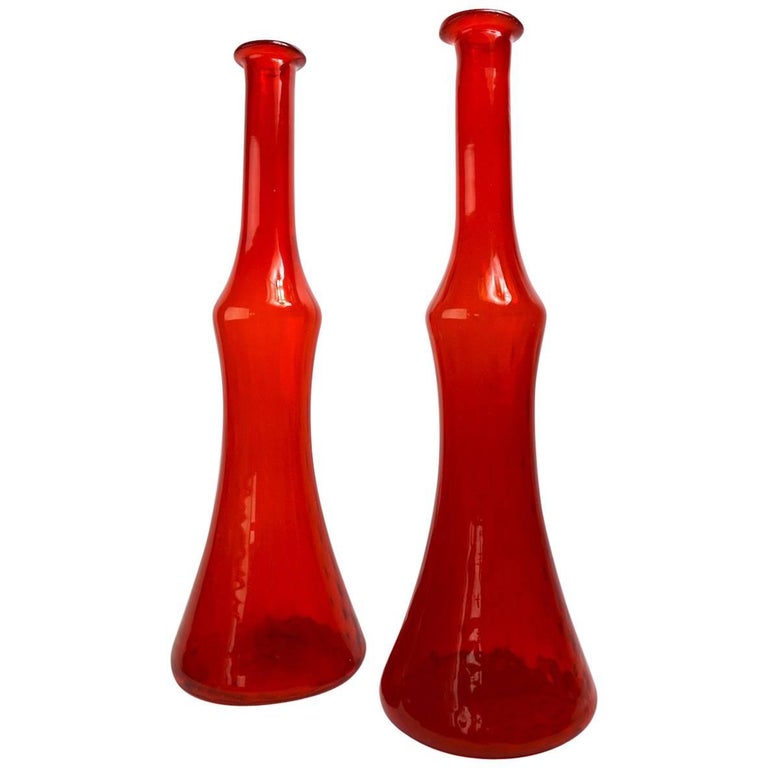 Pair of Red Glass Vases Attributed to Erickson For Sale at 1stDibs