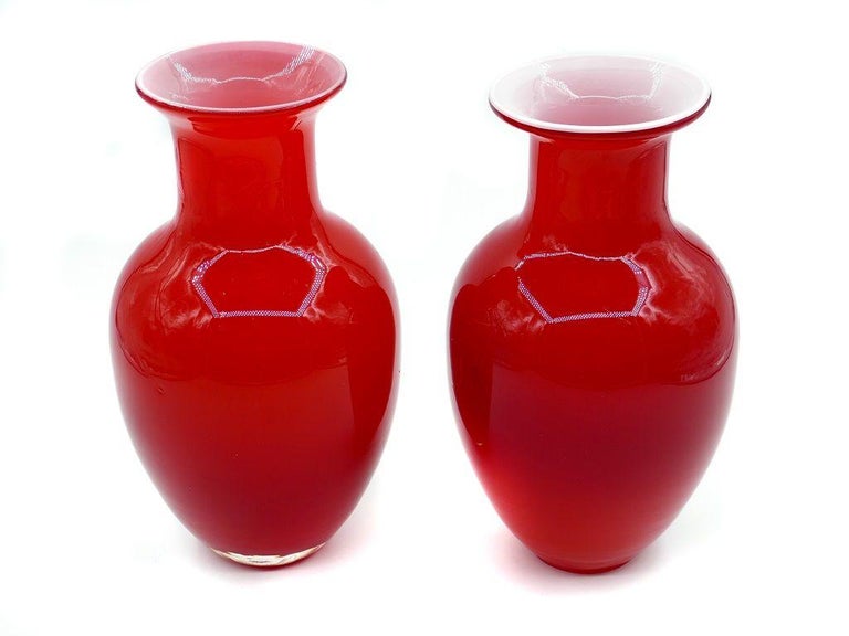 Pair of Red Glass Vases, Late 20th Century at 1stDibs