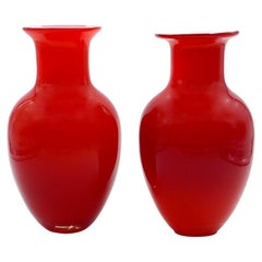 Pair of Red Glass Vases, Late 20th Century