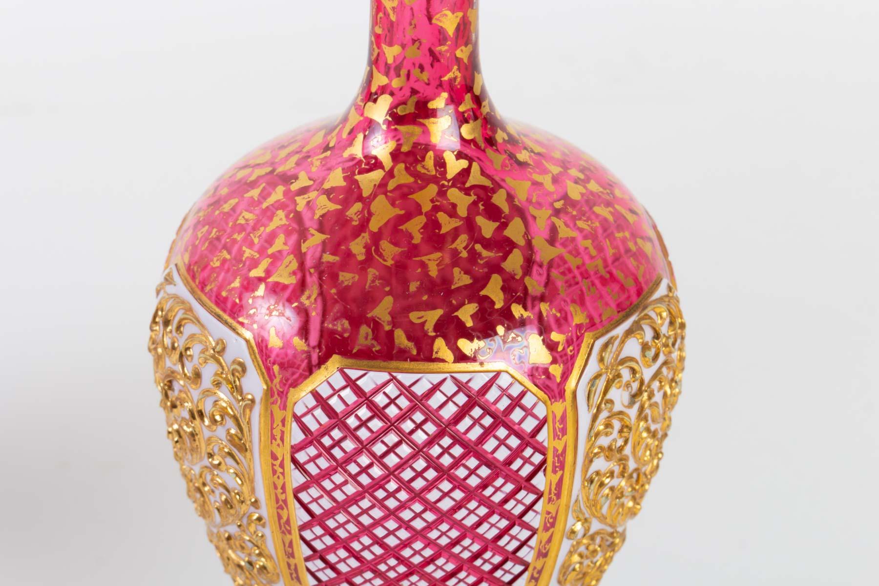 Pair of Red, Gold and White Bohemian Vases, 19th Century, Napoleon III 1