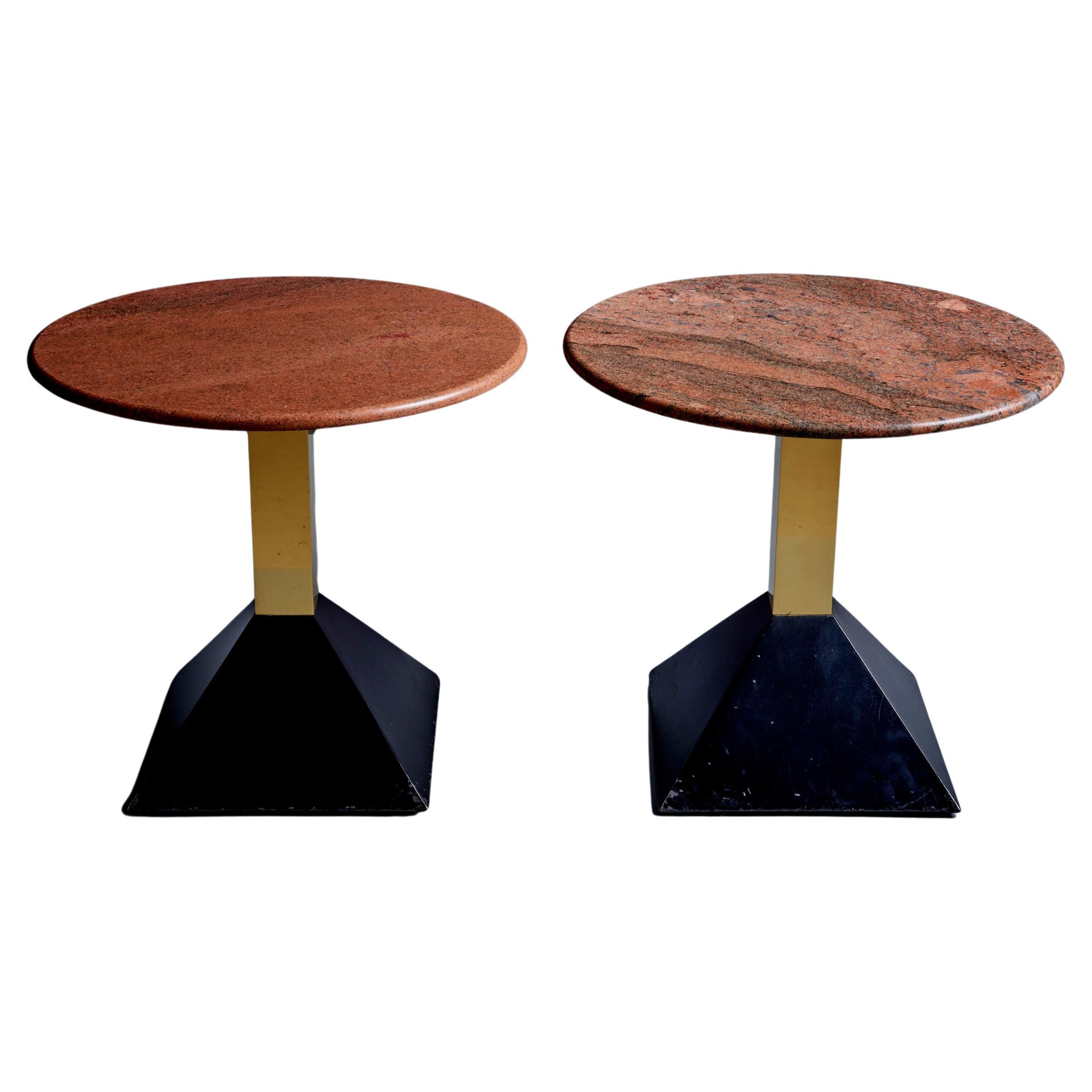 Pair of Red Granite Side Tables, Italy, 1950s For Sale