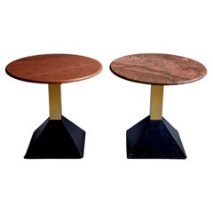 Pair of Red Granite Side Tables, Italy, 1950s