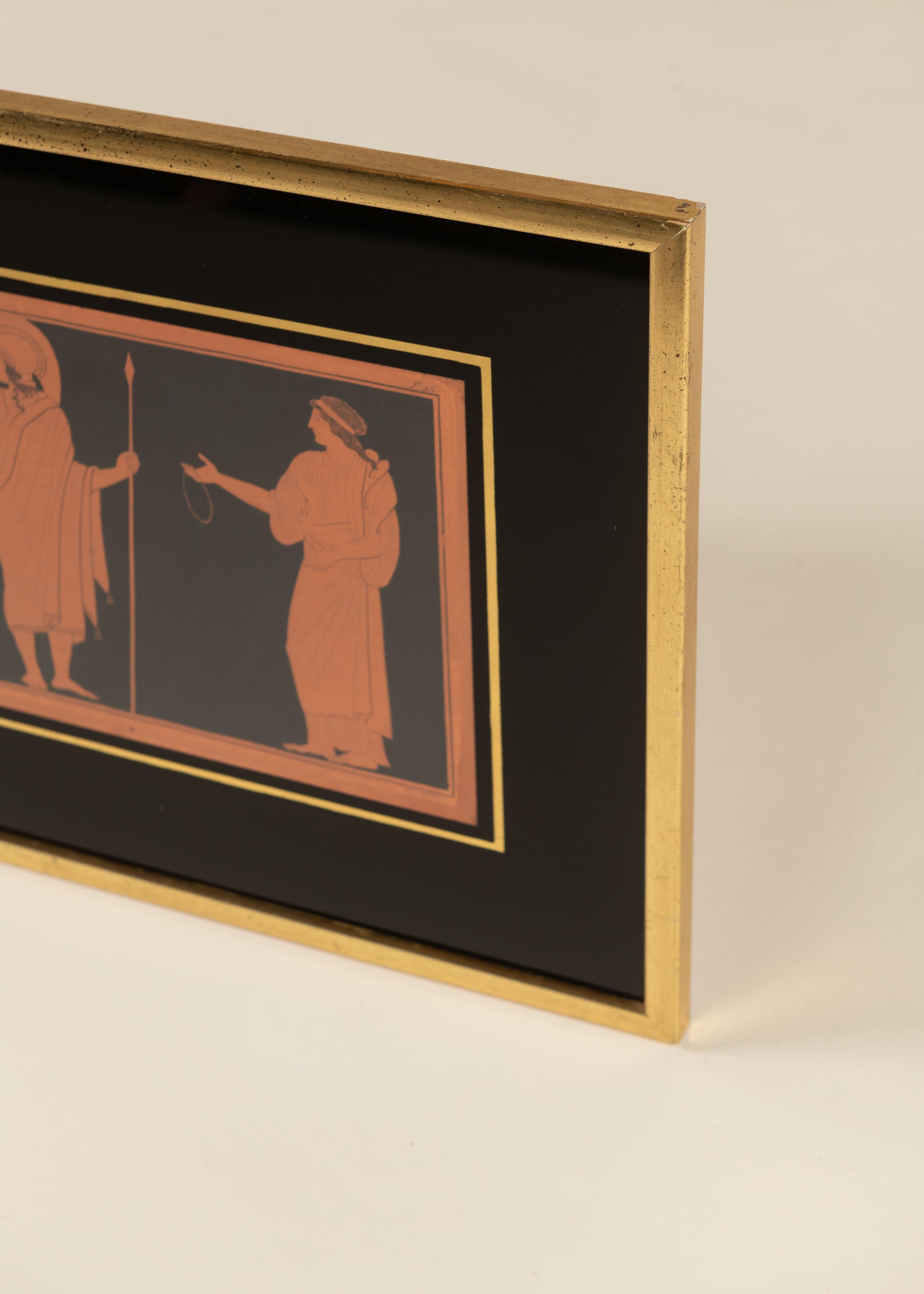 20th Century Pair of Red Greco Roman Prints in Reverse Painted and Gilt Frames, USA For Sale