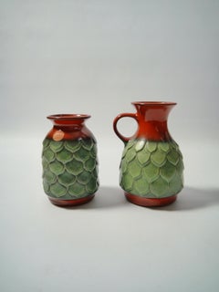 Paire de vases en poterie de lave grasse rouge/vert par Jasba, Allemagne de l'Ouest, années 1960
