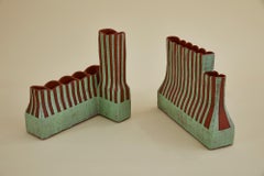 Pair of Red & Green Striped Ceramic Vases by Contemporary Artist Rebecca Chapell