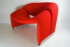 Pair of Red Groovy Chairs F598 Silver Colored Feet by Pierre Paulin for Artifort